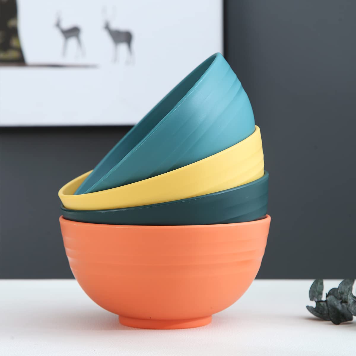 Kyraton Cereal Bowls 4 Pieces, Unbreakable And Reusable Light Weight Bowl For Rice Noodle Soup Snack Salad Fruit Dishwasher Safe